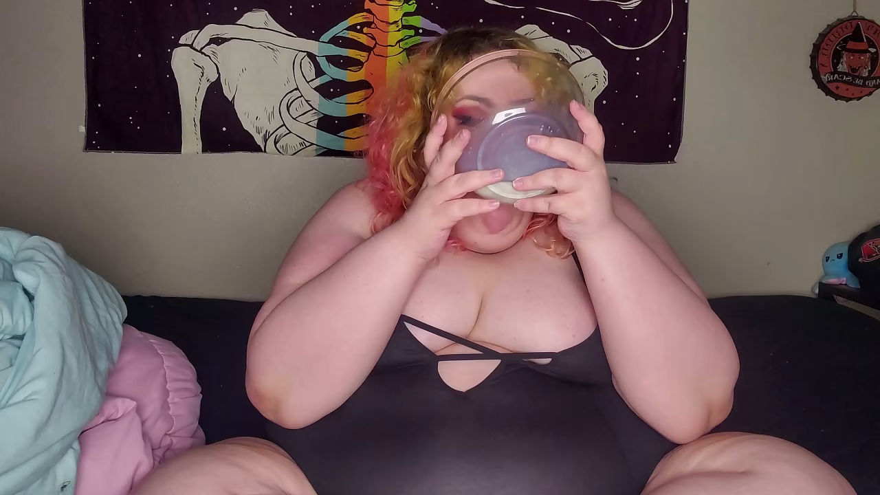 Fat woman eating frosted flakes