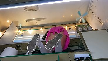 Hot 18 yo spreading her legs wide open at work for extra cash - upskirt voyeur pov.mp4