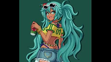 The Brazilian Hatsune Miku sings Brazilian music while dancing and shaking her hips.