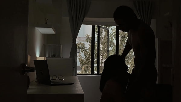 Porn model getting fucked in her home office by her roommate, who is much hot than her.