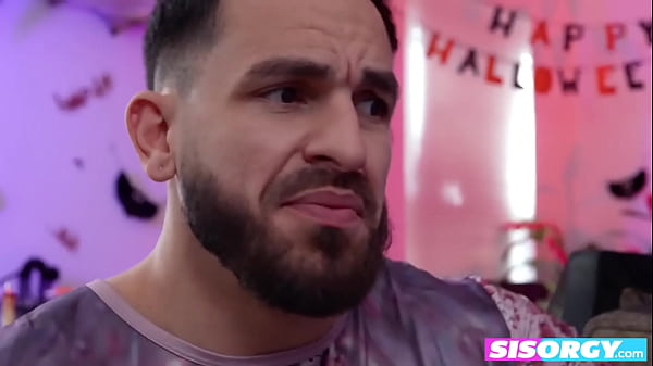 Download Video - Stepbrothers dressed up for Halloween have an orgy as a ritual of salvation with their hot stepsisters Macy Meadows and Leana Lovings enjoying their tight pussies until they cum