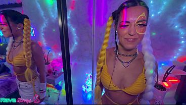 Bella Noir Strokes Brian Omally's Cock With Glowstick Then Swallows!