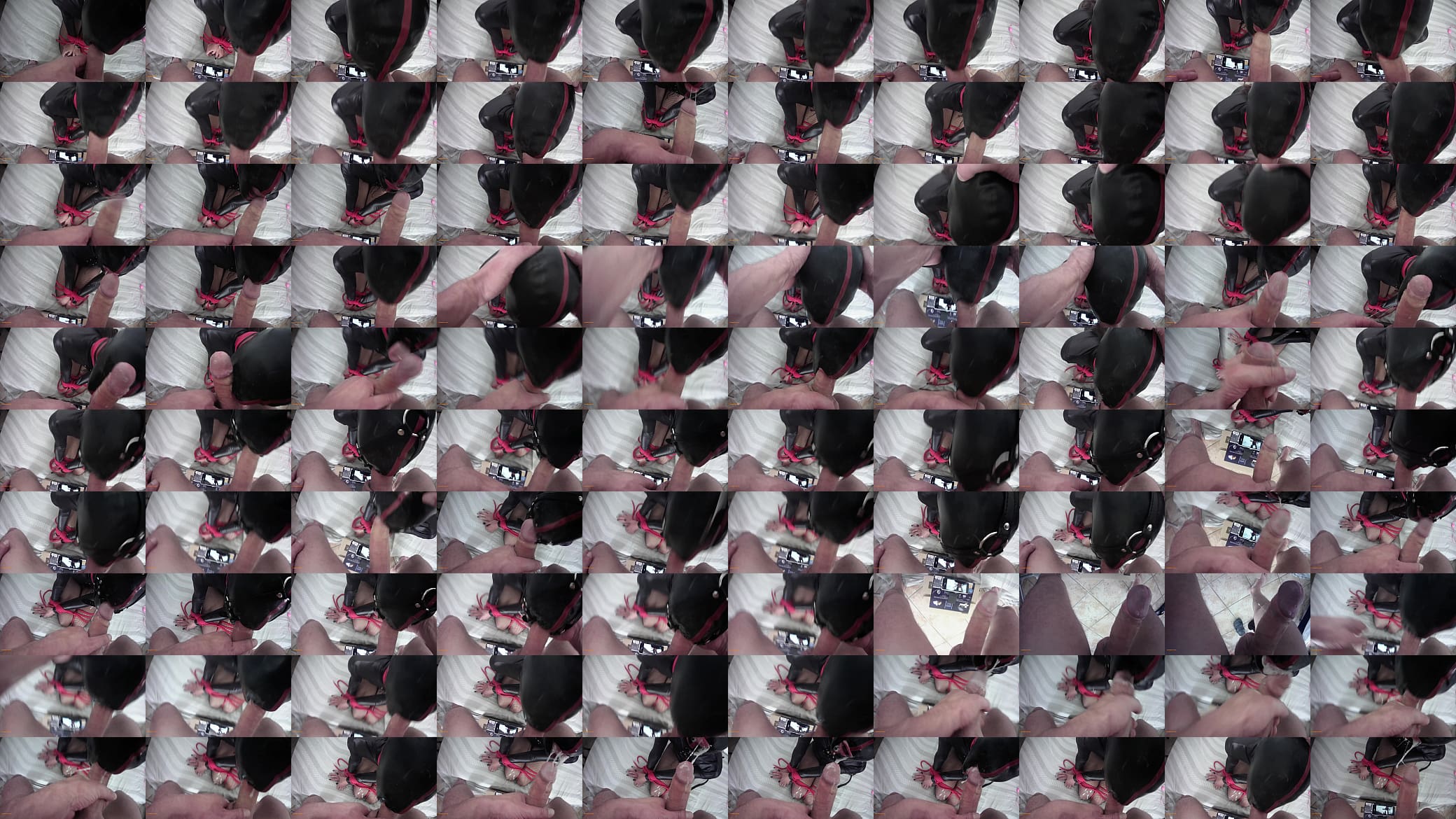 POV video of Laura tied up on her knees on high heels and fishnet pantyhose, fucked on her mouth with huge cumshot 预览图