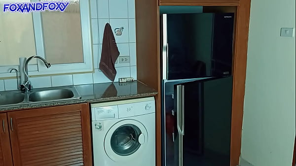 Amateur Naughty stepdaughter hid in the fridge and surprised daddy with dry suck his cock