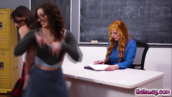 Download Video - Lauren Phillips accidentally touching the students boobs in the process and so Aften Opal and Leana Lovings keeps messing with her more