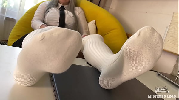 Close your laptop, it's time to worship my feet in cute white knee socks
