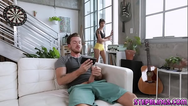 Stepbrother fuck his horny stepsister Kitty Carrera over the couch