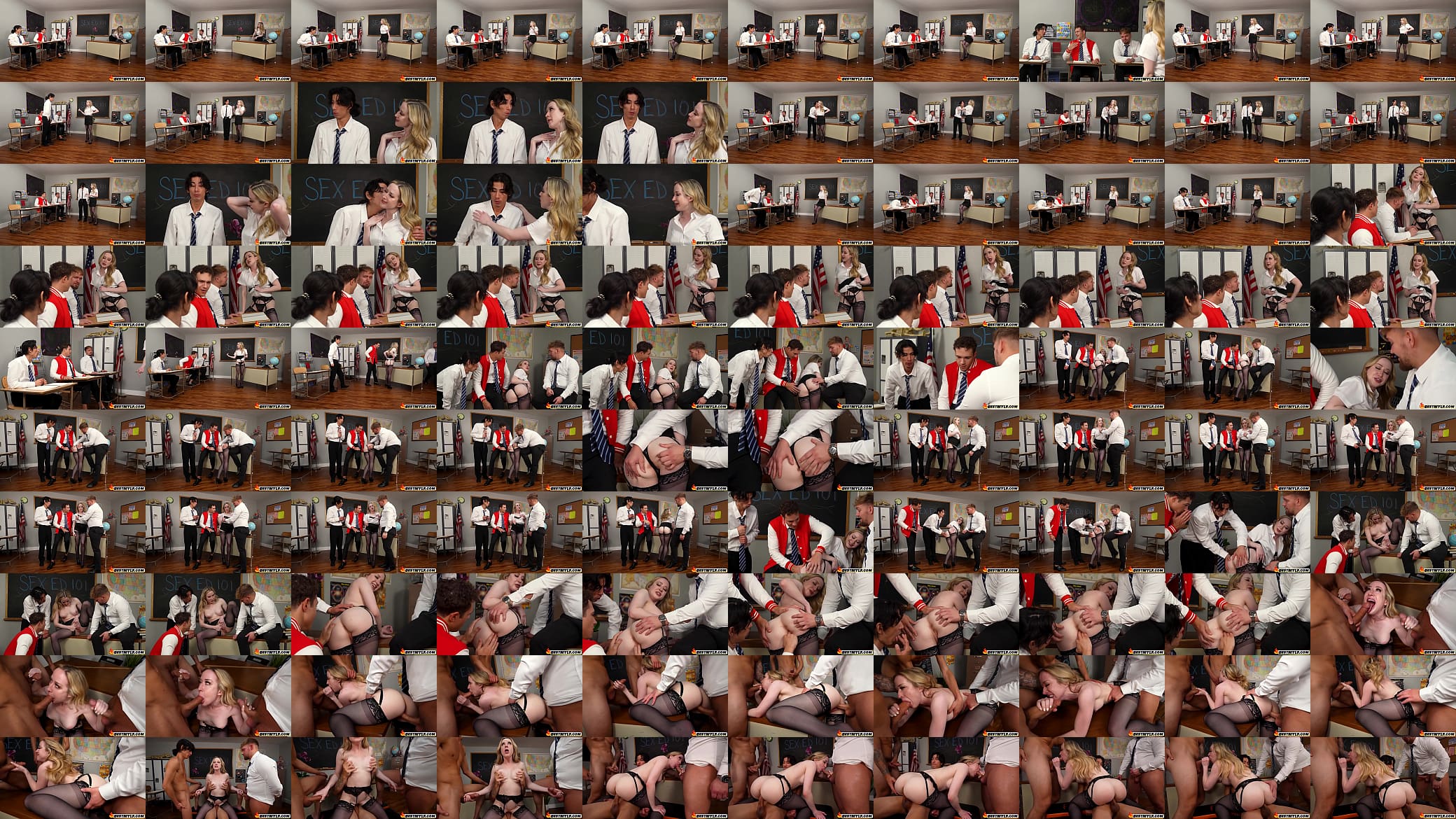 Blonde MILF Teacher Teaches Her Students How to Fuck in Uniform 预览图