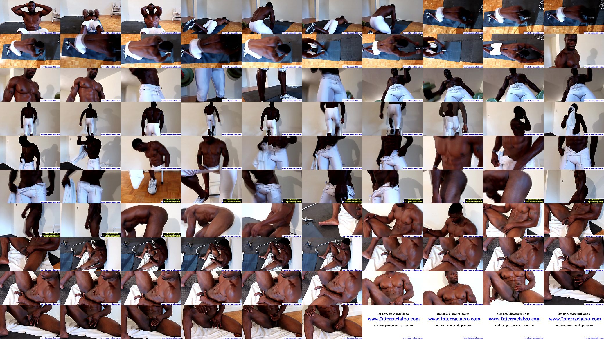 Ripped ebony dude works with tugging 预览图
