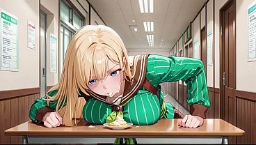 Ai - Blonde Maid behind the bar, flushed in a tight green striped uniform! 7 min