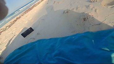 MILF sucks cock and swallows cum on the beach POV