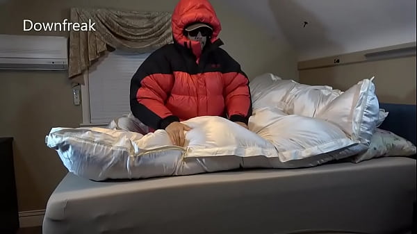 Humping Marmot Parka On Silk Comforter With Cum...