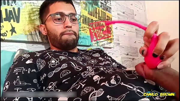 Massaging my big uncut cock with a strong vibra...