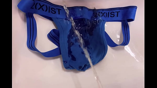 Pissing on Blue 2xist Jockstrap in Sink
