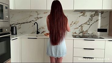 She was Cooking him an Omelet for Breakfast, but he wanted a Blowjob from Her