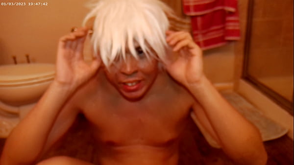 Solo White haired cosplayer wanking off