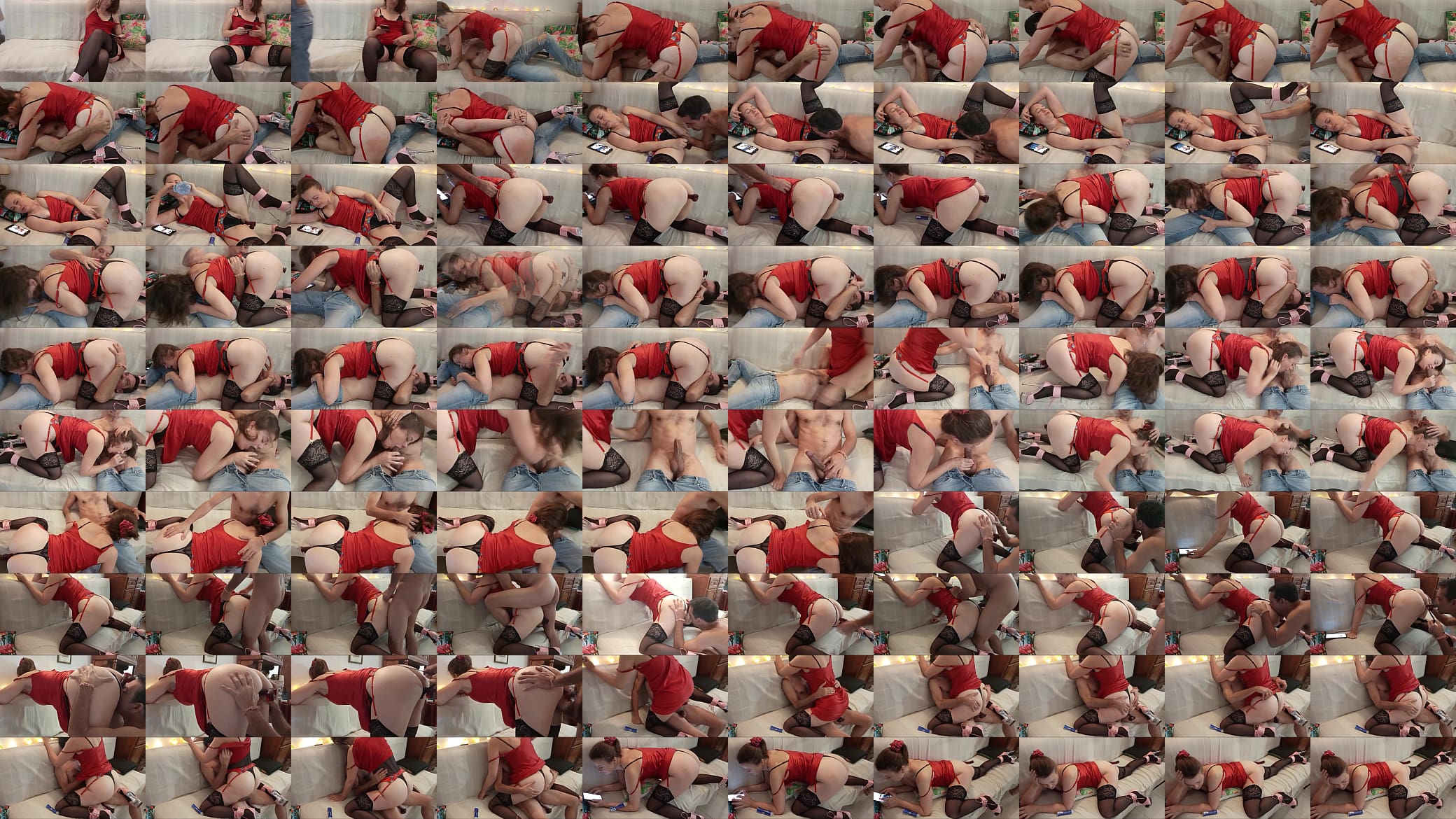 2320Te(01) - French Amateur, Clothed Sex, Black Lace Bodysuit, Red Satin Dress, Stockings, Heels, Rimming, Deepthroat, Pussy Fuck, Dirty Talk, Cumshot 预览图