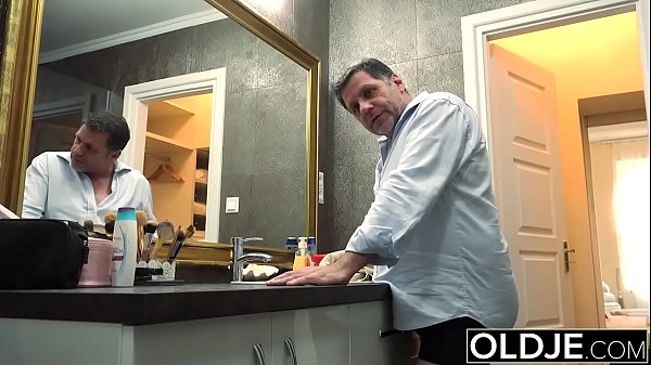 Horny grandpa makes love to petite babe and she gets his cock in her mouth