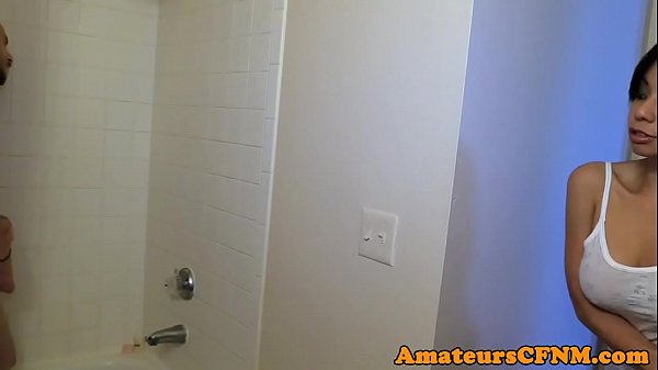 CFNM girlfriend tugs boyfriend after shower