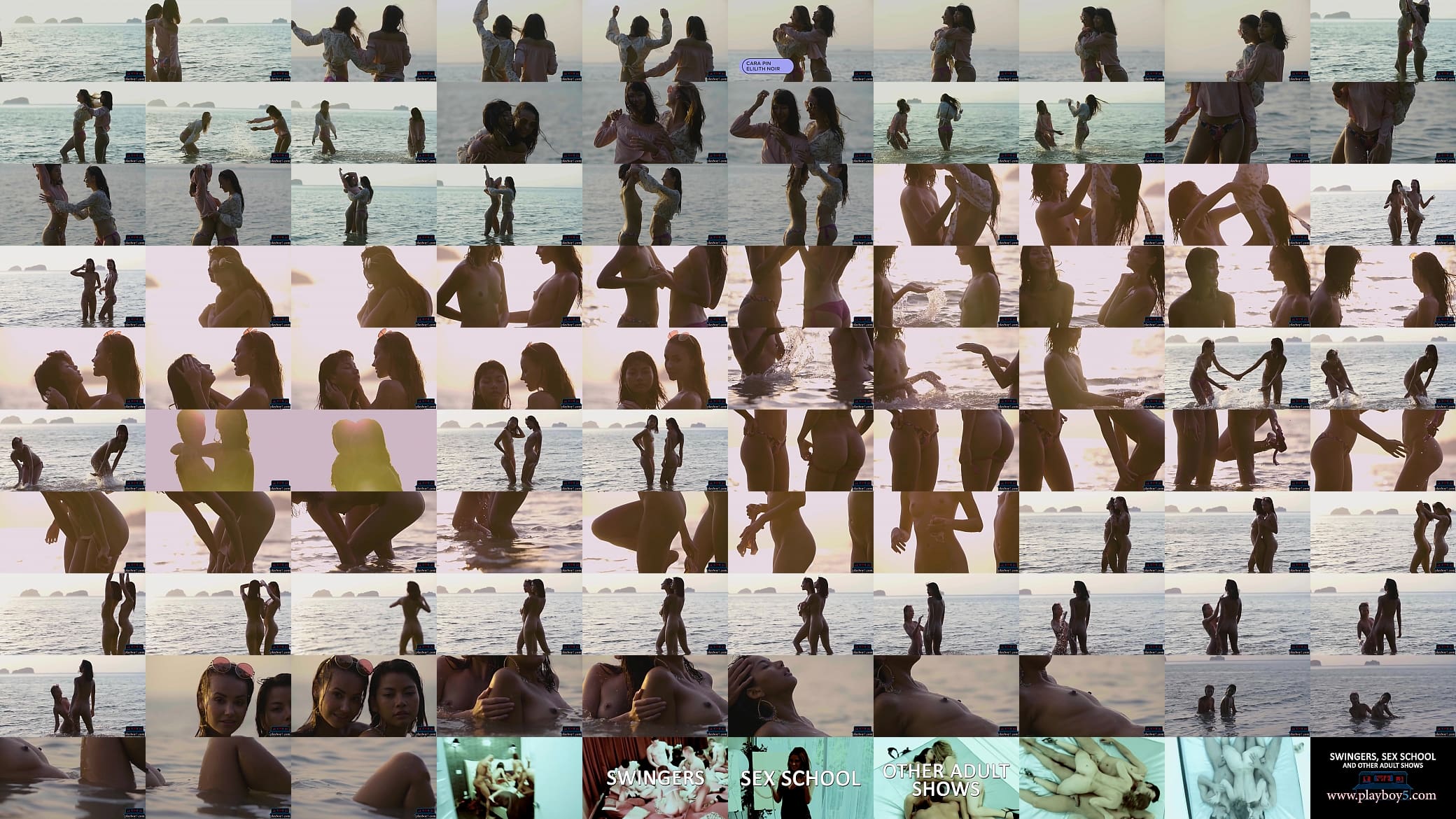 Lesbian Asian and European girlfriends playing in the ocean 预览图