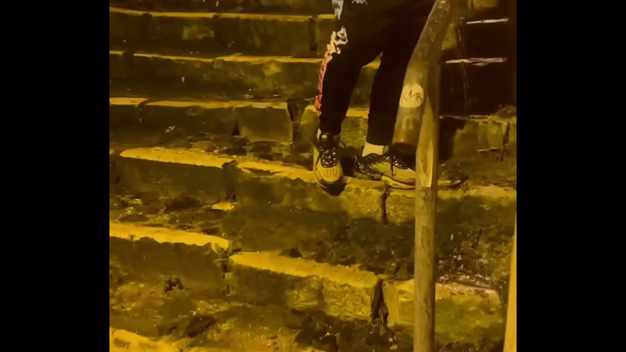 Amateur boy catches his friend pissing in the street and touches his cock