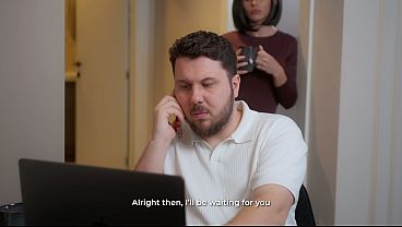 Secretary MariMoore deep-throats a cock and has rough sex with her boss while his wife is in the next room