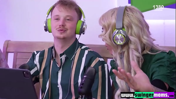 Horny busty stepmothers suck and fuck their stepsons' cocks during a podcast - www.SwingerMoms.com