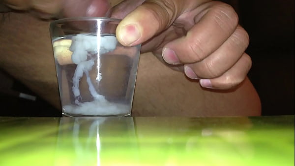 Cum on glass of water  