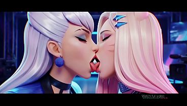 Ahri x Evelynn lesbian kissing (K/DA All out, League of legends/AI generated)