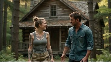 森で迷子になった巨乳の若い女性がハンサムな農夫とセックスする（AIコンテンツ）
