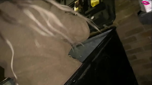 Nasty street girl in the dumpster stripping