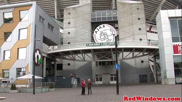 Real dutch hooker sucking balls while jerking