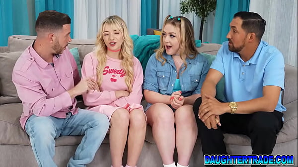 Stepdaughters Cecelia Taylor and Eva Nyx taking each others stepdads cock deep their wet pussies