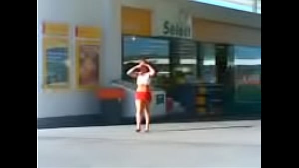 Justine in miniskirt at Rotorua Shell Station