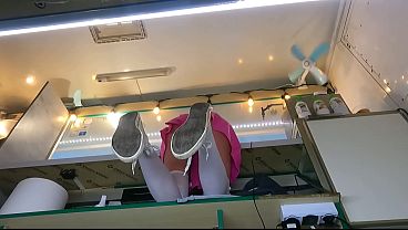 Hot 18 yo babe working without panties for extra cash and spreading her legs wide open for some bonus.mp4