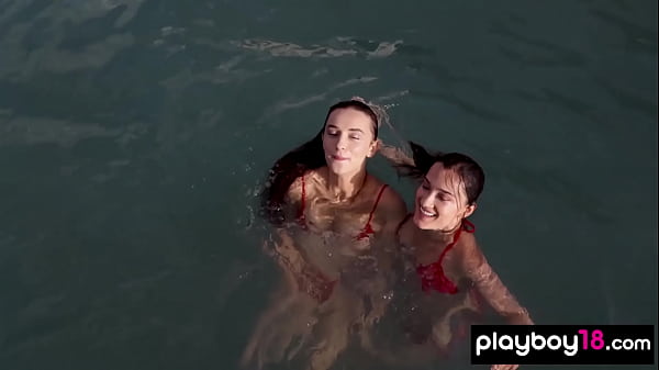 Skinny Ukrainian lesbian babes Sofi Ka and Gloria Sol playing by the pool