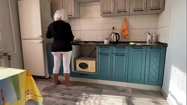 Milf spreads her big ass for anal sex her son