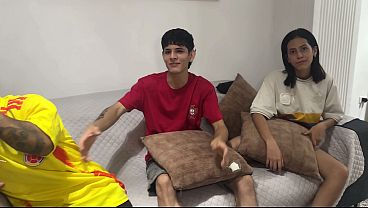 My best friend crying with jealousy while I was fucking his horny wife hard after losing the bet on the Colombia - Portugal match.