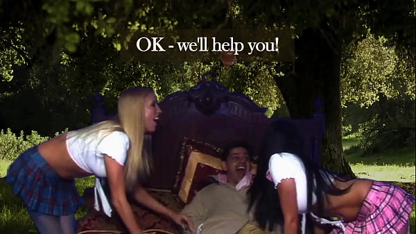 They get their pussies fucked by Paul on a bed outside under a tree