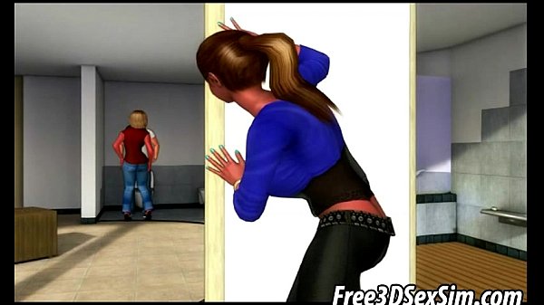 Download Video - Hot 3D blonde babe sucks cock in the bathroom