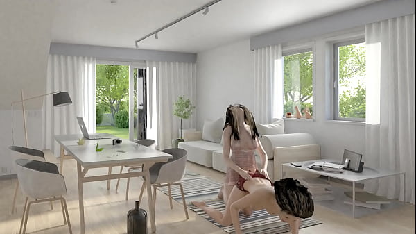 She is enjoying her friends ass in the dining room, 3d animation