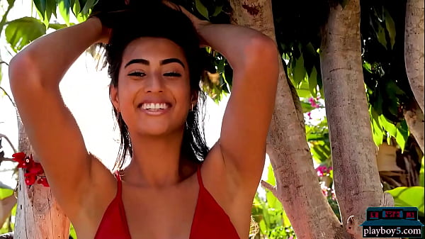 Petite latina teen Katherinne Sofia solo striptease for Playboy outdoor
