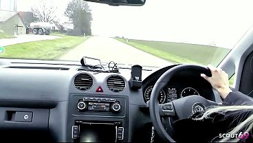 German Mature Julia Pink seduce Hitchhiker Boy to Cheating Fuck in Car rim whit Plug in Ass