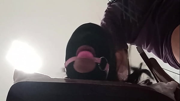 Tied up, blindfolded and ballgagged milf gets fucked in her mouth, pussy and ass