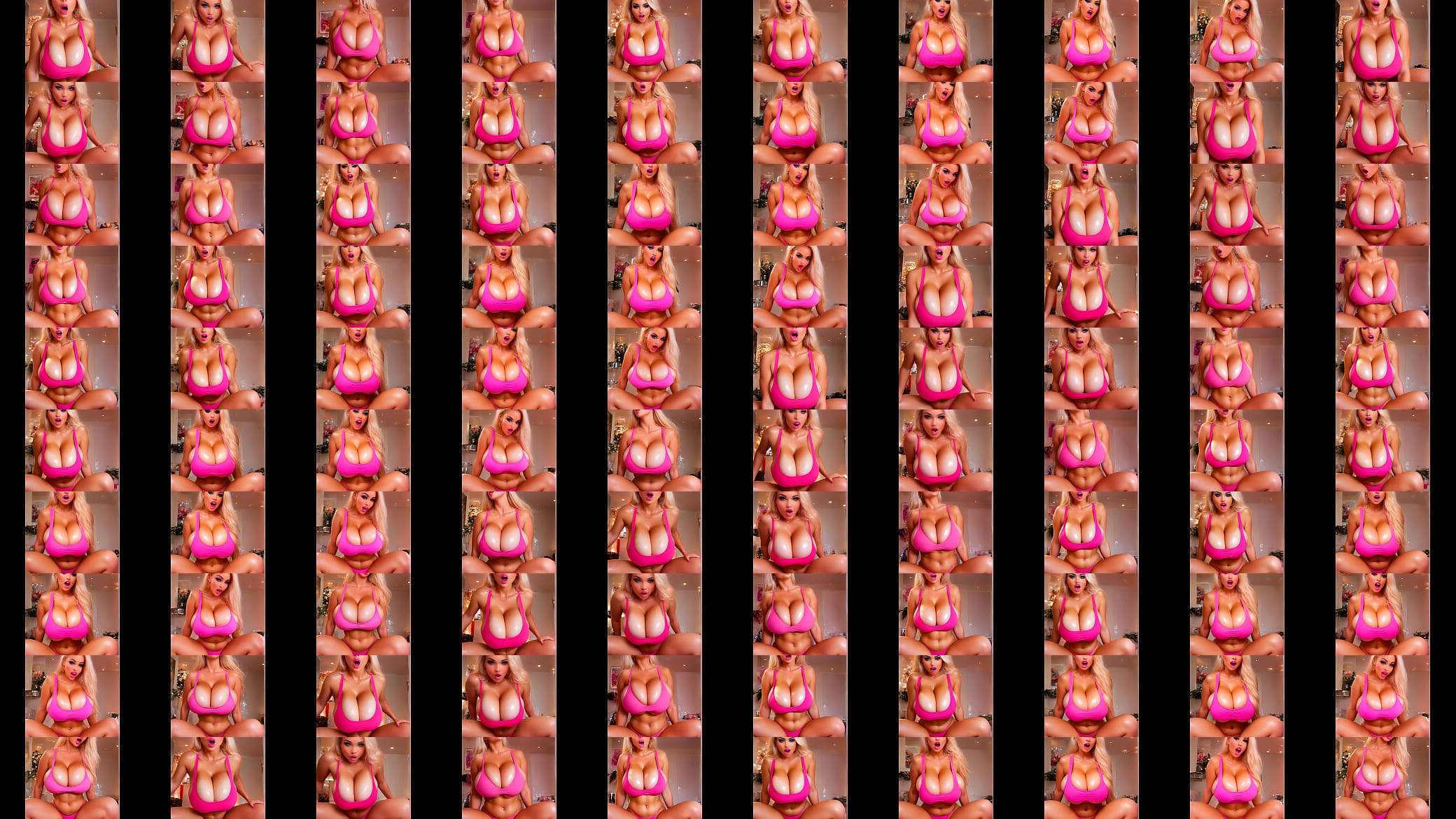 AI huge tits blonde bimbo cowgirl sex pink bikini 预览图