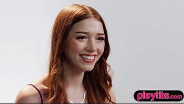 Tiny kinky redhead teen strips nude to masturbate with a vibrator