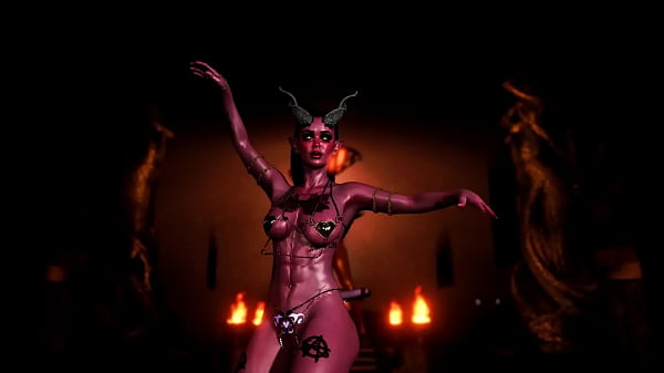 Skinny untamed succubus tempts you with erotic belly dance in the dungeon