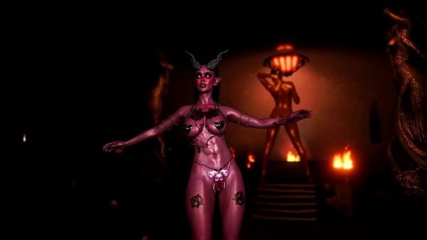 Skinny untamed succubus tempts you with erotic belly dance in the dungeon