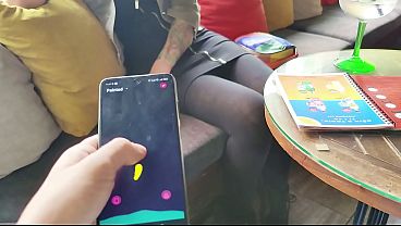 Remote control orgasm of my stepsister in Bar !