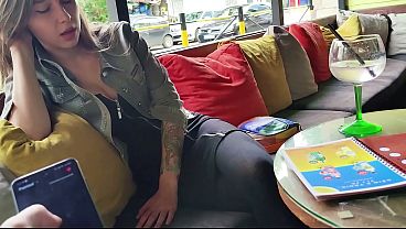 Remote control orgasm of my stepsister in Bar !